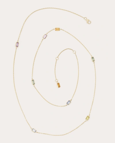 Yi Collection Women's Rainbow Sapphire Baguette Candy Station Necklace In Gold
