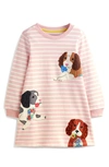 Mini Boden Kids' Appliqué Long Sleeve Sweatshirt Dress In Ballet Pink/ Ivory Dogs