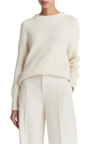 Vince Cotton Cashmere Ribbed Funnel Neck In Ivory In Multi