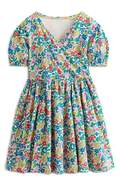 Mini Boden Kids' Floral Puff Sleeve Cotton Dress In Multi Flowerbed