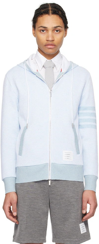 Thom Browne 4-bar Stripe Zip-up Hoodie In Light Blue