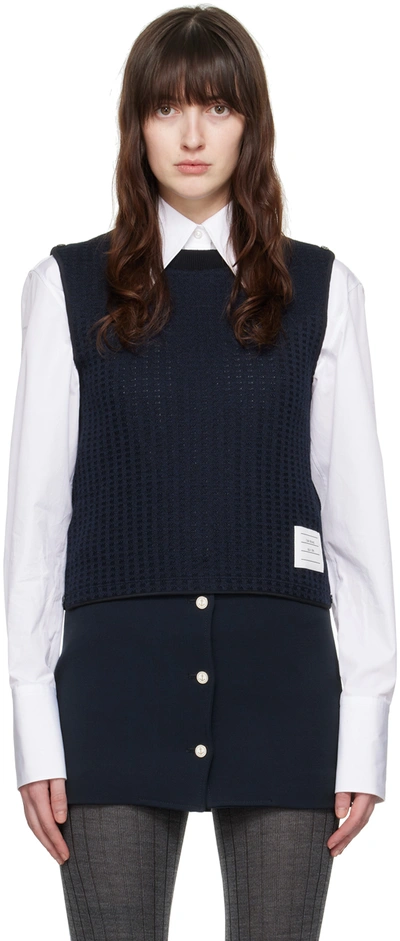 Thom Browne Logo-patch Jacquard Top In 415 Navy