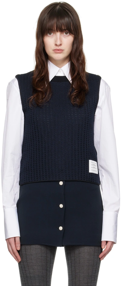 Thom Browne Logo-patch Jacquard Top In Blue