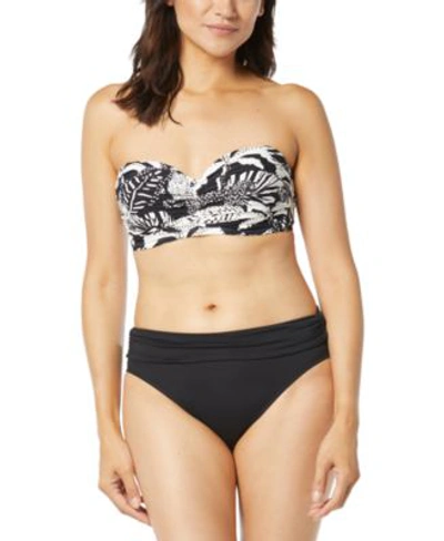 Coco Reef Womens Charisma Printed Bra Sized Pleated Bikini Top Contours High Waist Bikini Bottoms In Black