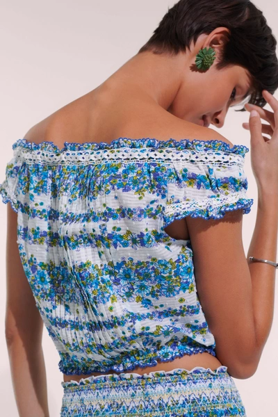 Poupette St Barth Top Alba In Blue Waves Flowers