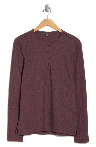 John Varvatos Waffle Stitch Long Sleeve Henley In Dark Plum