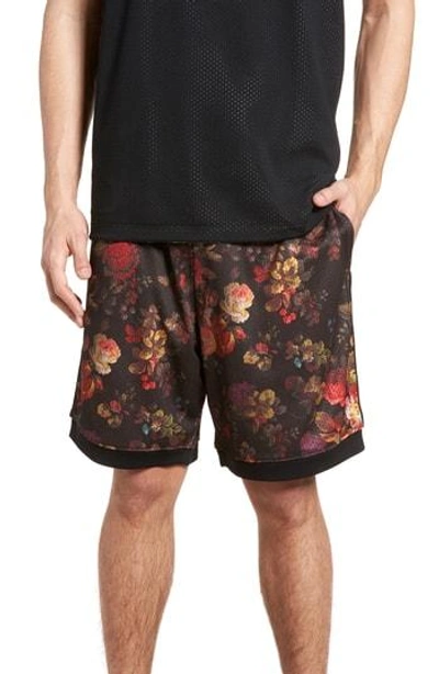 Nike Dry Floral Shorts In Black/ White