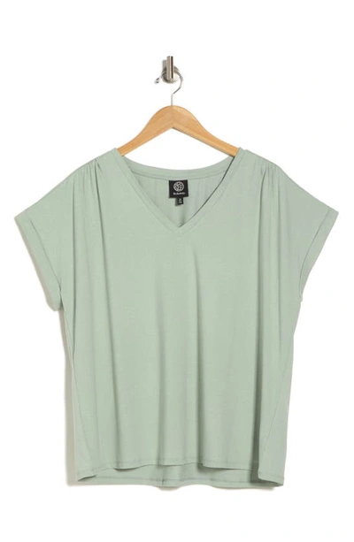 Bobeau Shirred V-neck T-shirt In Heather Jade