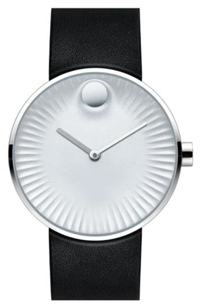Movado 'edge' Leather Strap Watch, 40mm In Black/ Silver