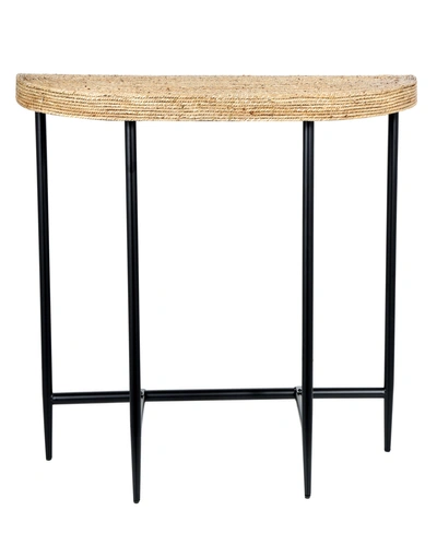 Rosemary Lane 48" X 16" X 32" Seagrass Woven Half Moon Black Metal Legs Console Table In Brown