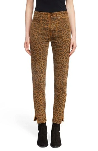 Saint Laurent Leopard Ankle Jeans In Caramel Leopard Prin