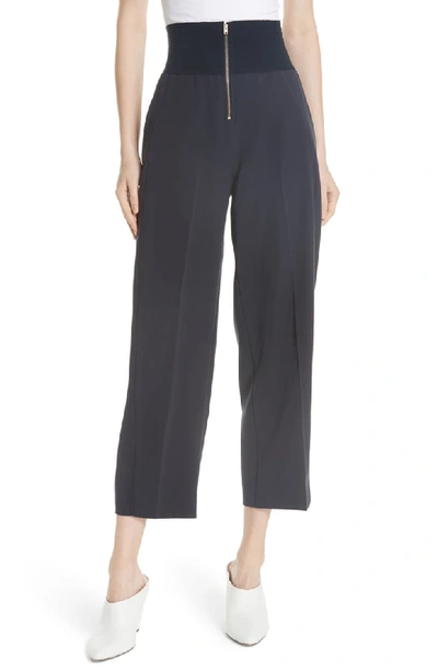 Carven Ribbed High-waist Cropped Trousers In Nuit