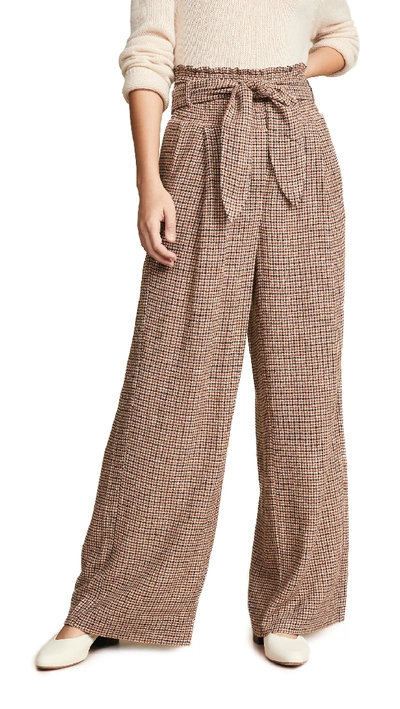 Nanushka Private Houndstooth Tie Waist Pants In Check
