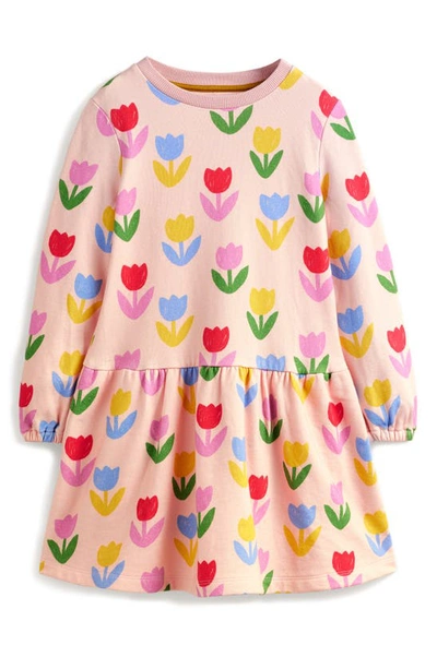 Mini Boden Kids' Floral Long Sleeve Cotton Sweatshirt Dress In Provence Dusty Pink Tulips