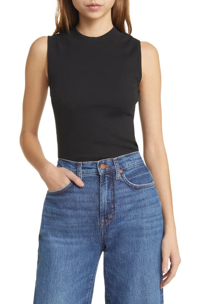 Nation Ltd Joan Rib Sleeveless Mock Neck Top In Jet Black