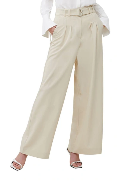 French Connection Everly Belted Wide Leg Suit Pants In White