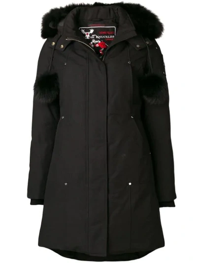 Moose Knuckles Zipped Fur-trim Coat In Black