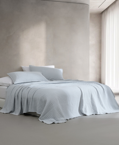 Calvin Klein Essential Garment Washed Cotton Jacquard Coverlet, Queen In Light Blue