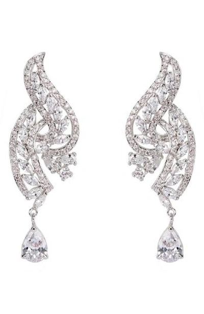 Nina Swirl Leaf Drop Earrings In White/ Silver