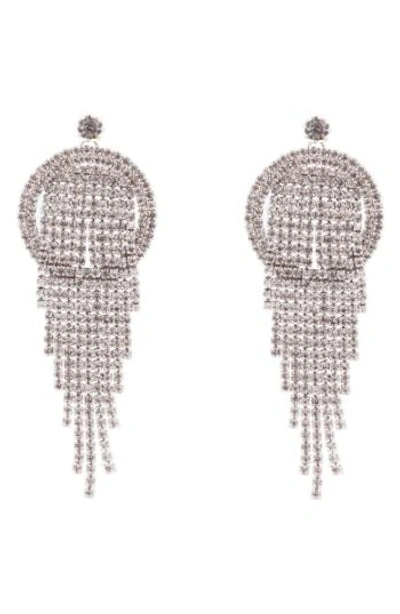 Nina Pave Crystal Fringe Drop Earrings In White/ Silver