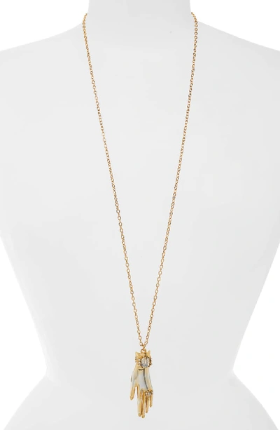 Oscar De La Renta Crystal Hand Pendant Necklace In Gold