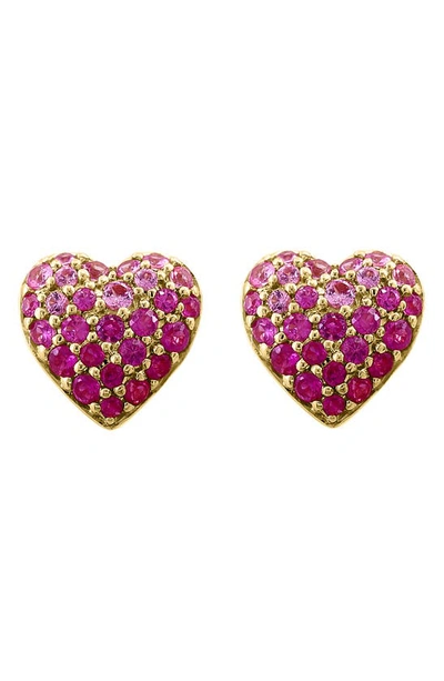 Effy 14k Yellow Gold Pavé Pink Sapphire & Ruby Heart Stud Earrings