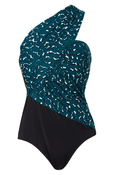 Magicsuit Shadow Dot Goddess One-shoulder One-piece Swimsuit In Teal Black