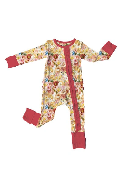 Laree + Co Babies' Floral Ruffle Accent Convertible Snap Footie Pyjamas In Burgundy