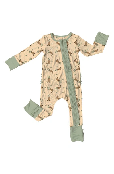 Laree + Co Babies' Wild West Ruffle Accent Convertible Zip Footie Pyjamas In Beige