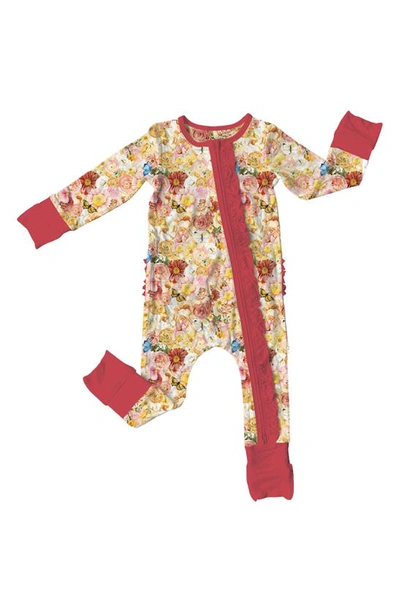 Laree + Co Babies' Floral Ruffle Accent Convertible Zip Footie Pajamas In Burgundy