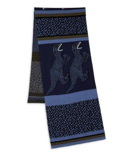 Paul Smith Dino Stripe Knit Scarf In Navy