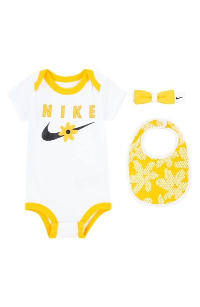 Nike Babies' Cotton Bodysuit, Bib & Headband In White