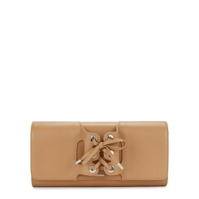 Perrin Le Cabriolet Camel Leather Clutch In Tan