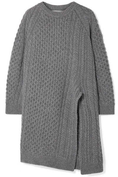 Stella Mccartney Oversized Asymmetric Cable-knit Wool And Alpaca-blend Sweater In Gray