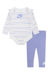 Nike Babies' Just Do It Stripe Ruffle Bodysuit & Leggings Set In Light Thistle