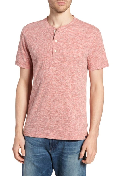 Faherty Short Sleeve Heathered Cotton Blend Henley In Faded Red Heather