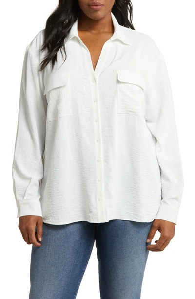 Pleione Crinkle Button-up Shirt In Ivory