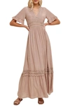 Wishlist Short Sleeve Crochet Dress In Champagne