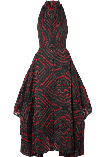 Roland Mouret Lovell Cutout Cloqué Midi Dress In Red