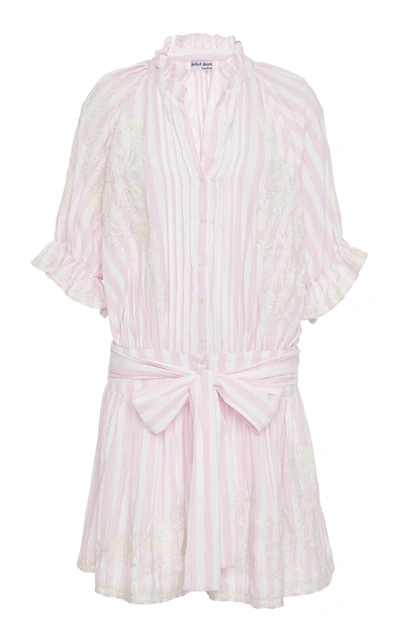 Juliet Dunn Striped Cotton Blouson Dress In Pink