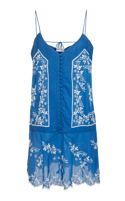 Juliet Dunn Embroidered Cotton Slip Dress In Blue
