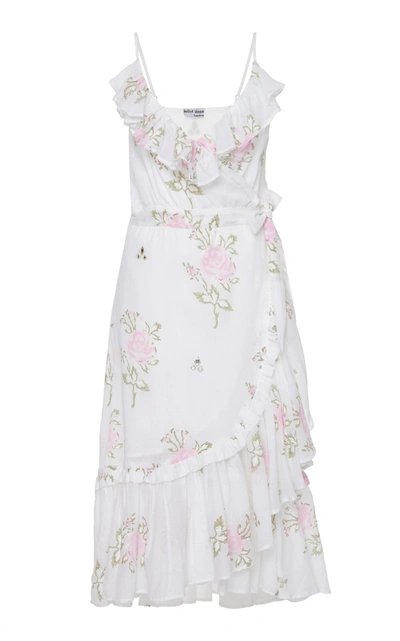 Juliet Dunn Rose Print Cotton Wrap Midi Dress In Floral