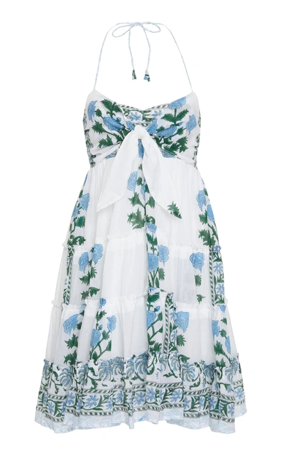 Juliet Dunn Tie-front Printed Cotton-voile Halterneck Dress In Floral