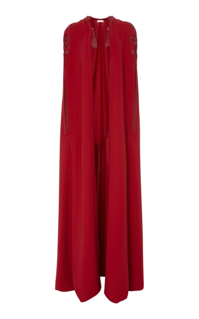 Zuhair Murad Embroidered Crepe Cady Maxi Cape In Red