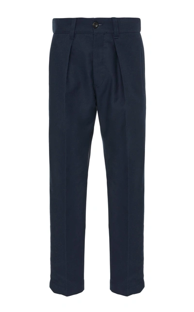 Pt Forward Cropped Pleated Cotton Straight-leg Pants In Navy