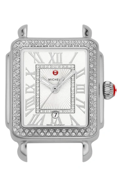 Michele Deco Madison Diamond Dial Watch Head, 29mm X 31mm In Silver
