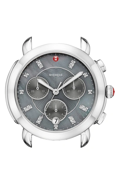 Michele Sidney Chronograph Diamond Watch Head, 38mm In Silver/ Grey Mop/ Silver