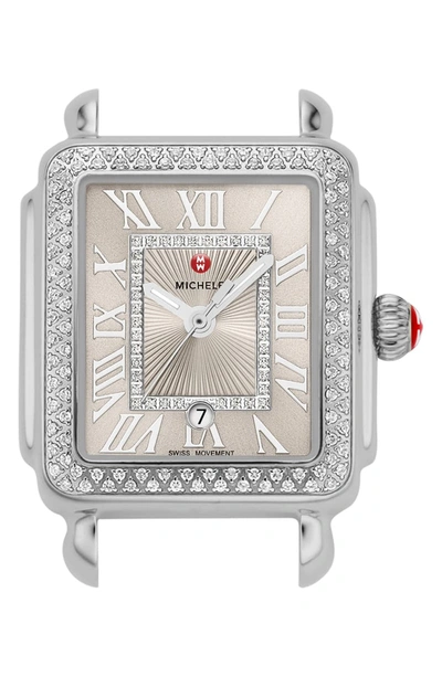 Michele Deco Madison Diamond Dial Watch Head, 29mm X 31mm In Silver/ Cashmere