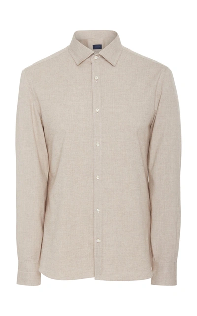 Eidos Slub Cotton Flannel Button-up Shirt In Neutral