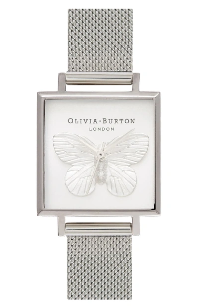 Olivia Burton 3-d Butterfly Square Stainless Steel Watch, 22.5mm X 22.5mm In Silver/ Butterfly/ Silver